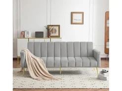 Sofá-cama dobrável moderno - 183 x 76 x 75 cm - com pernas auxiliares + função de dormir - veludo - cinza