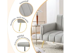 Sofá-cama dobrável moderno - 183 x 76 x 75 cm - com pernas auxiliares + função de dormir - veludo - cinza