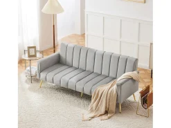 Sofá-cama dobrável moderno - 183 x 76 x 75 cm - com pernas auxiliares + função de dormir - veludo - cinza