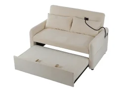 Sofá-cama dobrável moderno com dois lugares, encosto ajustável, suporte para telemóvel, porta de carregamento USB,Bege