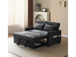 Sofá-cama dobrável moderno com dois lugares, encosto ajustável, suporte para telemóvel, porta de carregamento USB,Preto