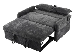Sofá-cama dobrável moderno com dois lugares, encosto ajustável, suporte para telemóvel, porta de carregamento USB,Preto