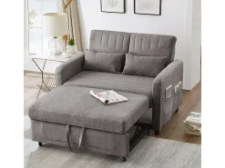 Sofá-cama duplo dobrável, design dobrável, encosto ajustável, tecido de algodão e linho, cinzento