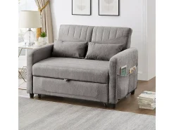 Sofá-cama duplo dobrável, design dobrável, encosto ajustável, tecido de algodão e linho, cinzento