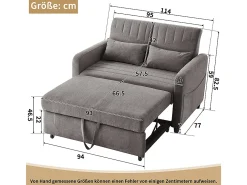 Sofá-cama duplo dobrável, design dobrável, encosto ajustável, tecido de algodão e linho, cinzento