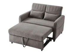 Sofá-cama duplo dobrável, design dobrável, encosto ajustável, tecido de algodão e linho, cinzento