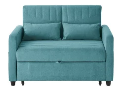 Sofá-cama duplo rebatível, design rebatível, encosto regulável, tecido de algodão e linho, verde-azul