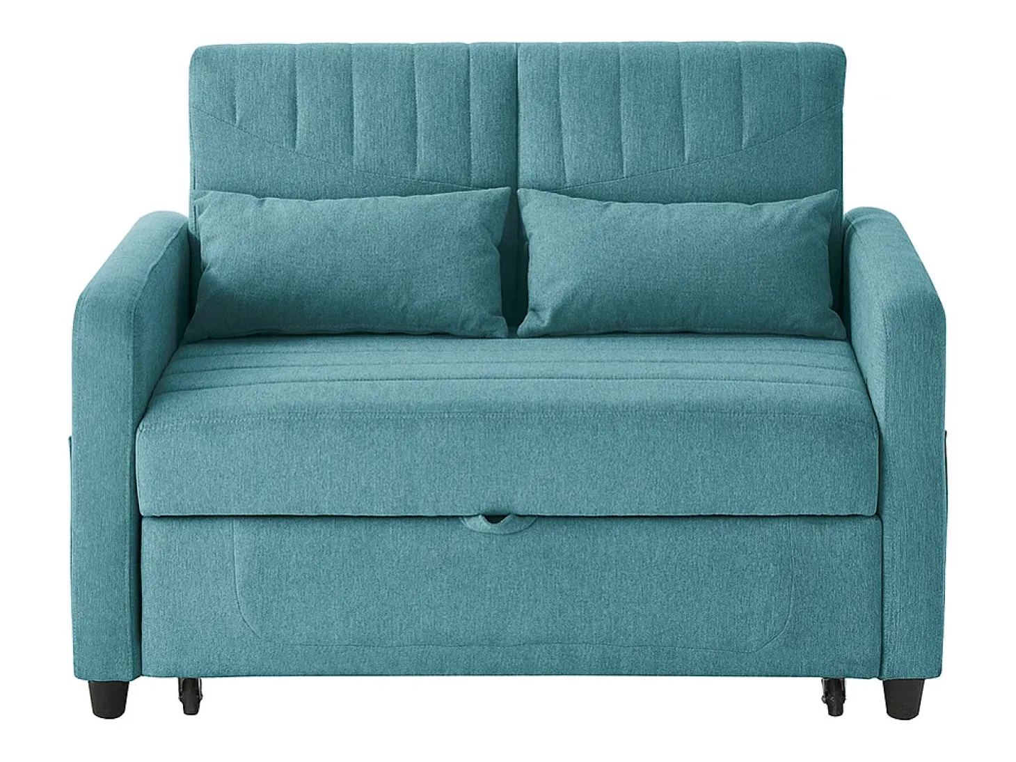 Sofá-cama duplo rebatível, design rebatível, encosto regulável, tecido de algodão e linho, verde-azul