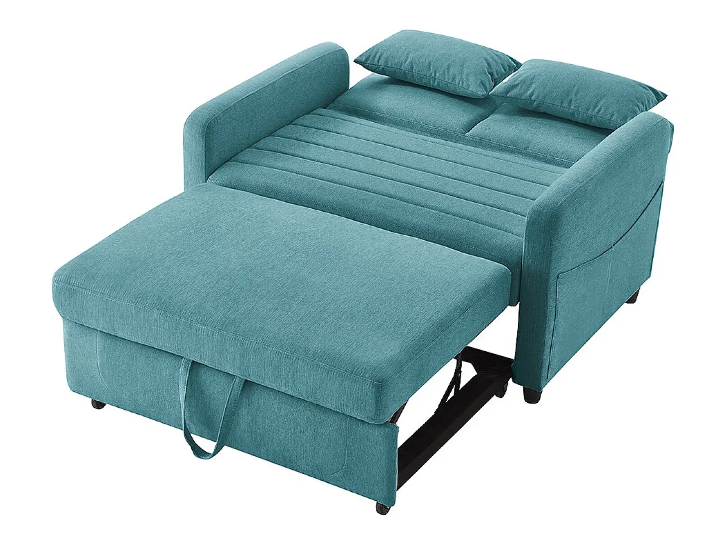 Sofá-cama duplo rebatível, design rebatível, encosto regulável, tecido de algodão e linho, verde-azul