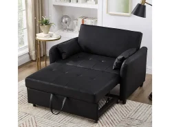 Sofá-cama duplo rebatível, encosto regulável, material PU resistente à água, preto
