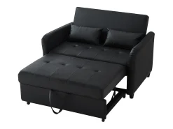 Sofá-cama duplo rebatível, encosto regulável, material PU resistente à água, preto