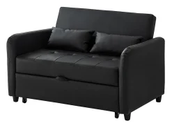 Sofá-cama duplo rebatível, encosto regulável, material PU resistente à água, preto