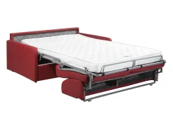 Sofá-cama em couro sintético vermelho assento com assento de memória de forma 140 cm ripas largas 14 cm CALIFE