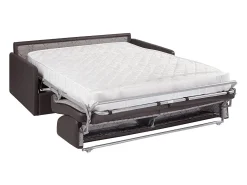 Sofá-cama em couro sintético cinza com assento de memória de forma 160 cm ripas largas 18 cm CALIFE