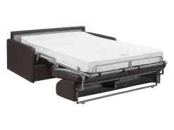 Sofá-cama em couro sintético taupe assento com assento de memória de forma 140 cm ripas largas 18 cm CALIFE