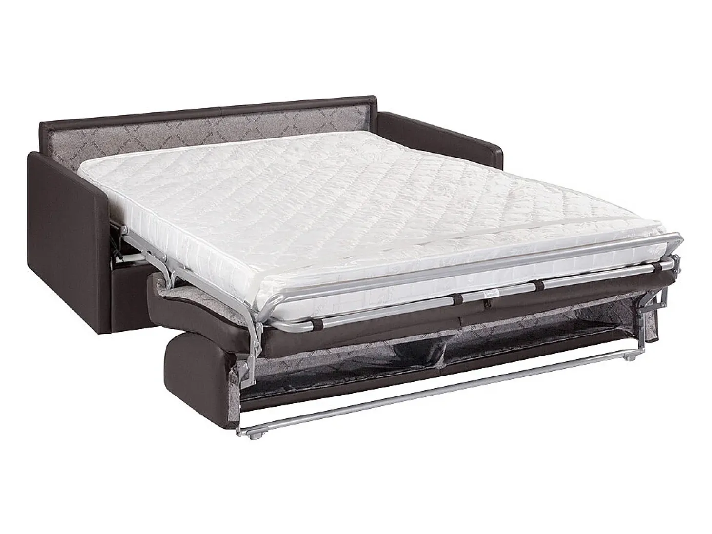 Sofá-cama em couro sintético marrom com assento com assento de memória de forma 160 cm ripas largas 14 cm CALIFE