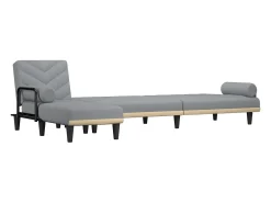Sofá-cama em forma de L 260x140x70 cm tecido cinzento-claro