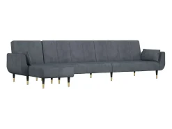Sofá-cama em forma de L 275x140x70 cm veludo cinzento-escuro