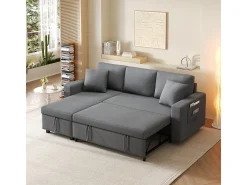 Sofá-cama em formato de L com espaço de armazenamento e chaise longue intercambiável.