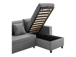 Sofá-cama em L de 3 lugares com função de cama - Chaise longue com arrumação - Linho cinza escuro