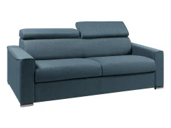 Sofá-cama em tecido azul assento com assento de memória de forma 160 colchão memória de forma 18cm VIZIR