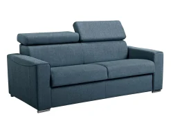 Sofá-cama em tecido azul com assento com assento de memória de forma 140 colchão memória de forma 16cm VIZIR