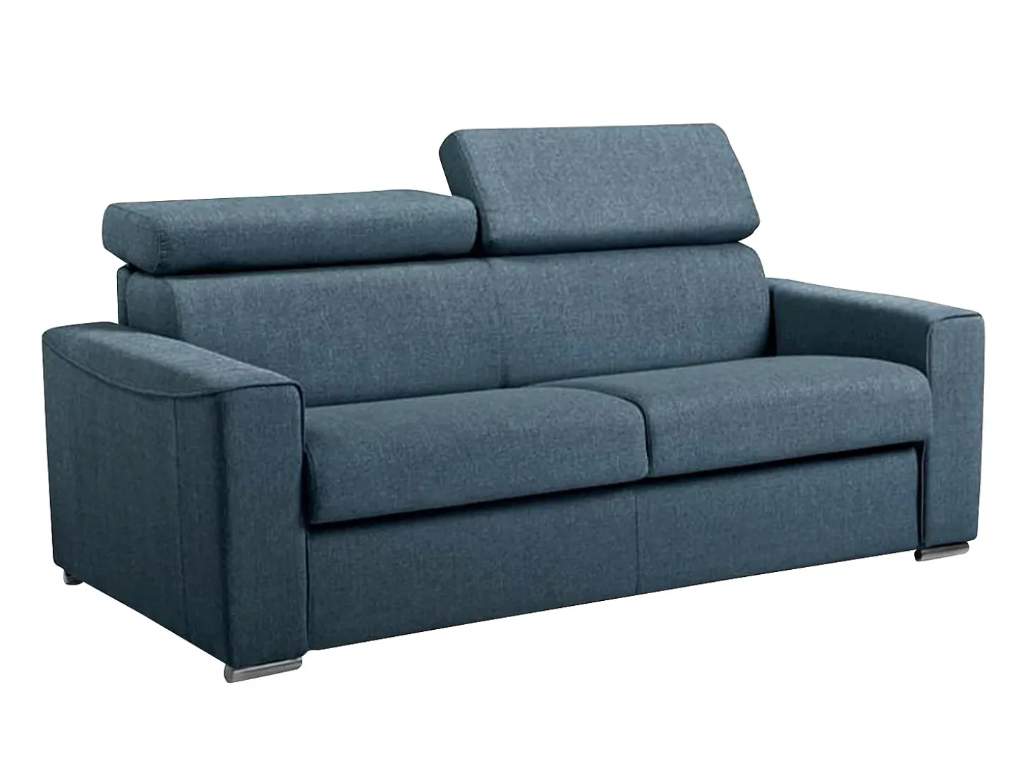 Sofá-cama em tecido azul com assento com assento de memória de forma 140 colchão memória de forma 16cm VIZIR