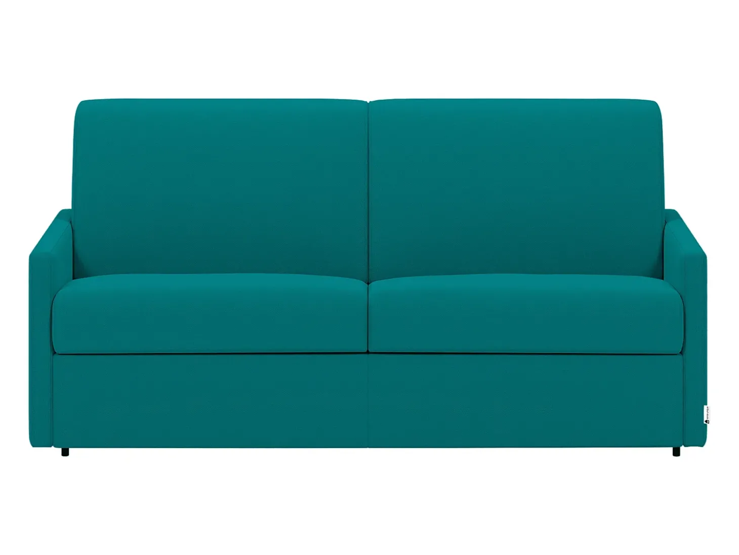 Sofá-cama em tecido azul turquesa assento memória de forma 140 cm ripas largas 18 cm CALIFE
