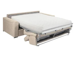 Sofá-cama em tecido bege com assento de memória de forma 160 colchão memória de forma 22cm VIZIR