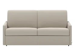Sofá-cama em tecido bege com assento de memória de forma 160 cm ripas largas 18 cm CALIFE