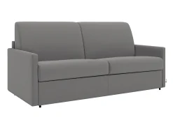 Sofá-cama em tecido cinza claro com assento de memória de forma 140 cm ripas largas 18 cm CALIFE