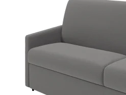 Sofá-cama em tecido cinza claro com assento de memória de forma 140 cm ripas largas 18 cm CALIFE