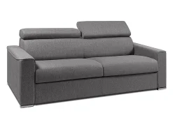 Sofá-cama em tecido cinza com assento com assento de memória de forma 160 ripas largas 16cm memória de forma VIZIR