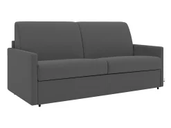 Sofá-cama em tecido cinzento assento memória de forma 160 cm ripas largas 18 cm CALIFE