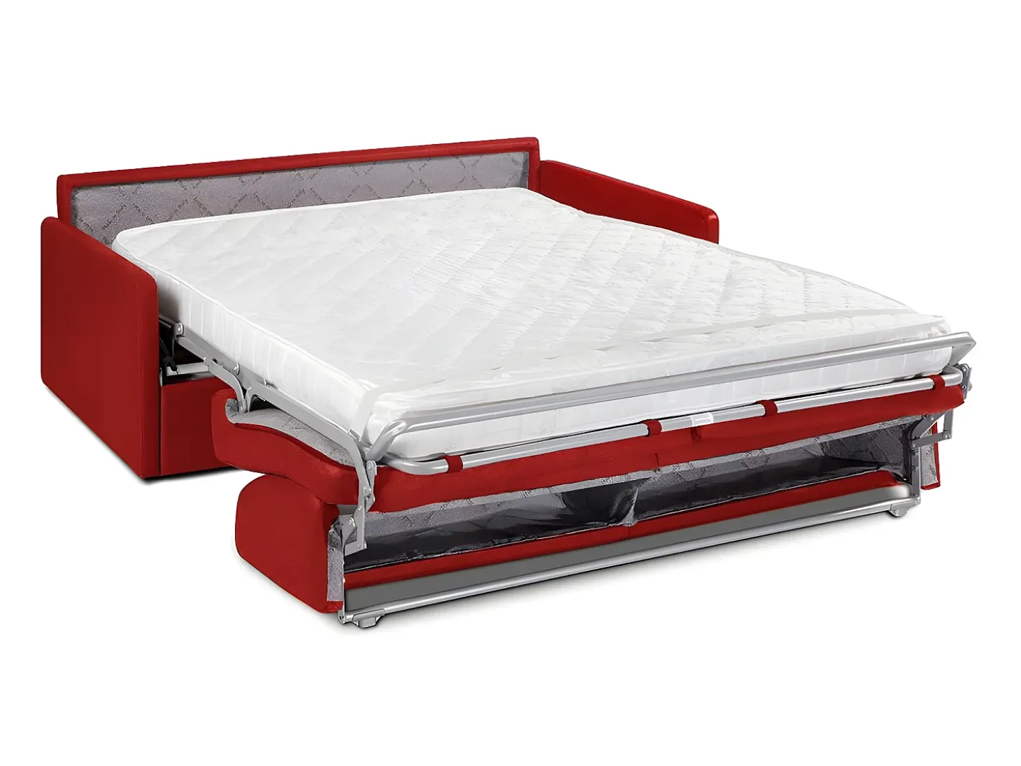 Sofá-cama em tecido vermelho assento com assento de memória de forma 160 cm ripas largas 14 cm CALIFE