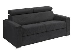 Sofá-cama em veludo canelado cinzento assento memória de forma 140 cm ripas largas 14cm CALIFE