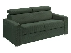 Sofá-cama em veludo canelado verde assento com assento de memória de forma 160 cm ripas largas 14cm CALIFE