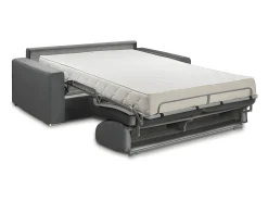 Sofá-cama em veludo cinzento assento com assento de memória de forma 140 cm colchão 18 cm CALIFE