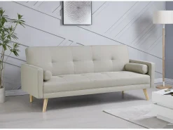 Sofá-Cama Escandinavo de 3 Lugares em Tecido Bege WOODEN
