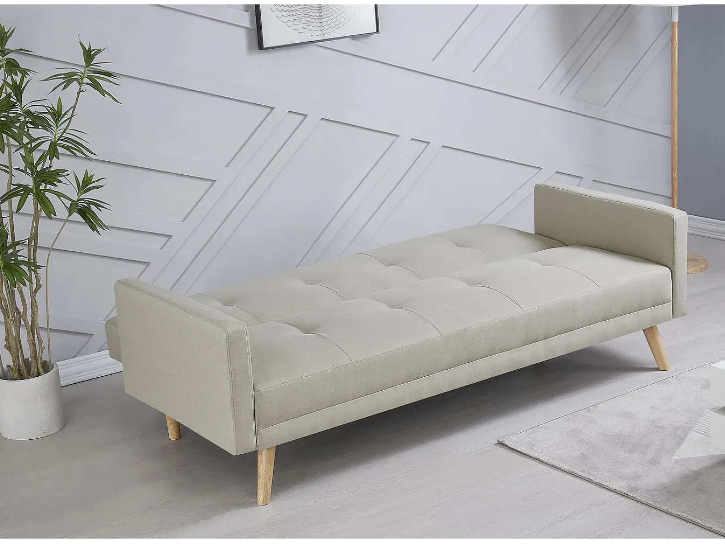Sofá-Cama Escandinavo de 3 Lugares em Tecido Bege WOODEN