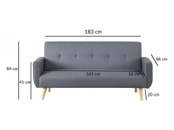 Sofá-cama escandinavo de 3 lugares cinza BERLIM