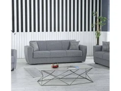 Sofá-cama Escobar, sofá-cama contêiner linear de 3 lugares, Sofá da sala em tecido acolchoado com abertura click-clack, 223x84xh80 cm, Cinza