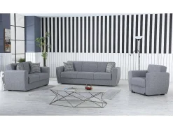 Sofá-cama Escobar, sofá-cama contêiner linear de 3 lugares, Sofá da sala em tecido acolchoado com abertura click-clack, 223x84xh80 cm, Cinza