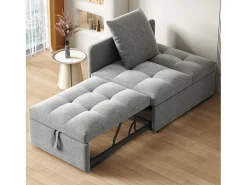Sofá-cama estofado 177x68x65 cm - Sofá-cama multifuncional 3 em 1 - Linho - Encosto ajustável - Cinza claro
