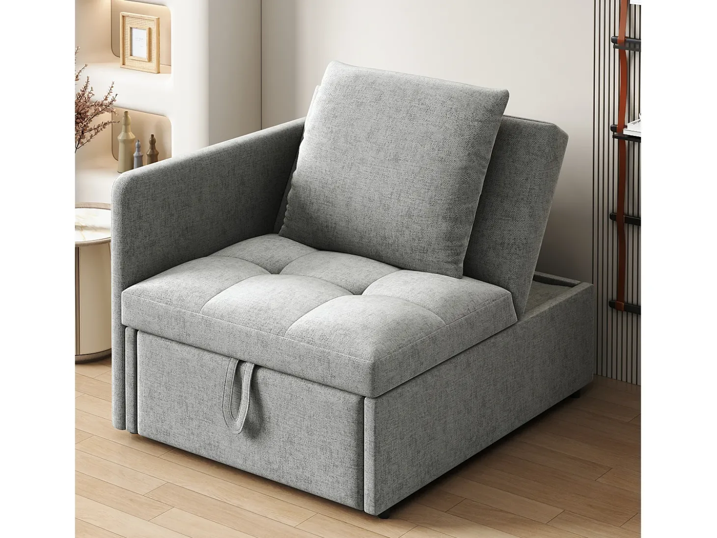 Sofá-cama estofado 177x68x65 cm - Sofá-cama multifuncional 3 em 1 - Linho - Encosto ajustável - Cinza claro