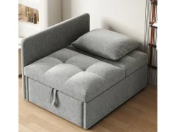 Sofá-cama estofado 177x68x65 cm - Sofá-cama multifuncional 3 em 1 - Linho - Encosto ajustável - Cinza claro