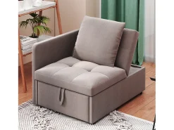Sofá-cama estofado 177x68x65 cm - Sofá-cama multifuncional 3 em 1 - Linho - Encosto ajustável - Cinza