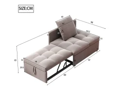 Sofá-cama estofado 177x68x65 cm - Sofá-cama multifuncional 3 em 1 - Linho - Encosto ajustável - Cinza