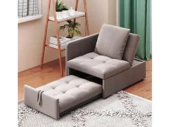 Sofá-cama estofado 177x68x65 cm - Sofá-cama multifuncional 3 em 1 - Linho - Encosto ajustável - Cinza