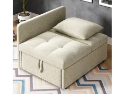 Sofá-cama estofado 177x68x65 cm - Sofá-cama multifuncional 3 em 1 - Linho - Encosto ajustável - Bege